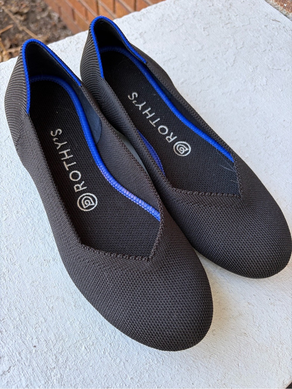 Rothy's Black Ballet Flats with Blue Trim